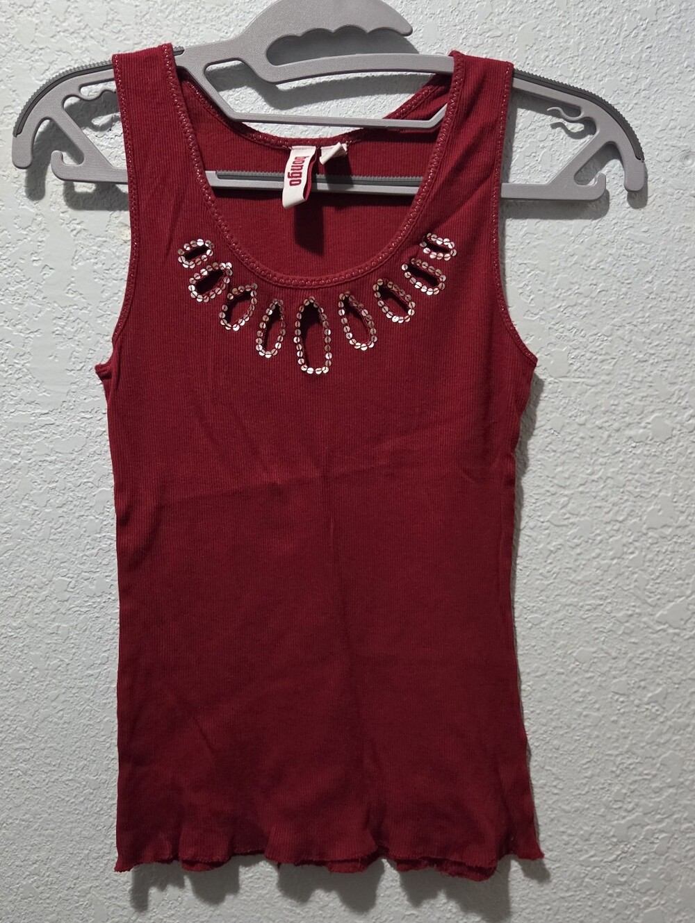 BONGO Red Ribbed Tank with Rhinestone Neckline Vintage